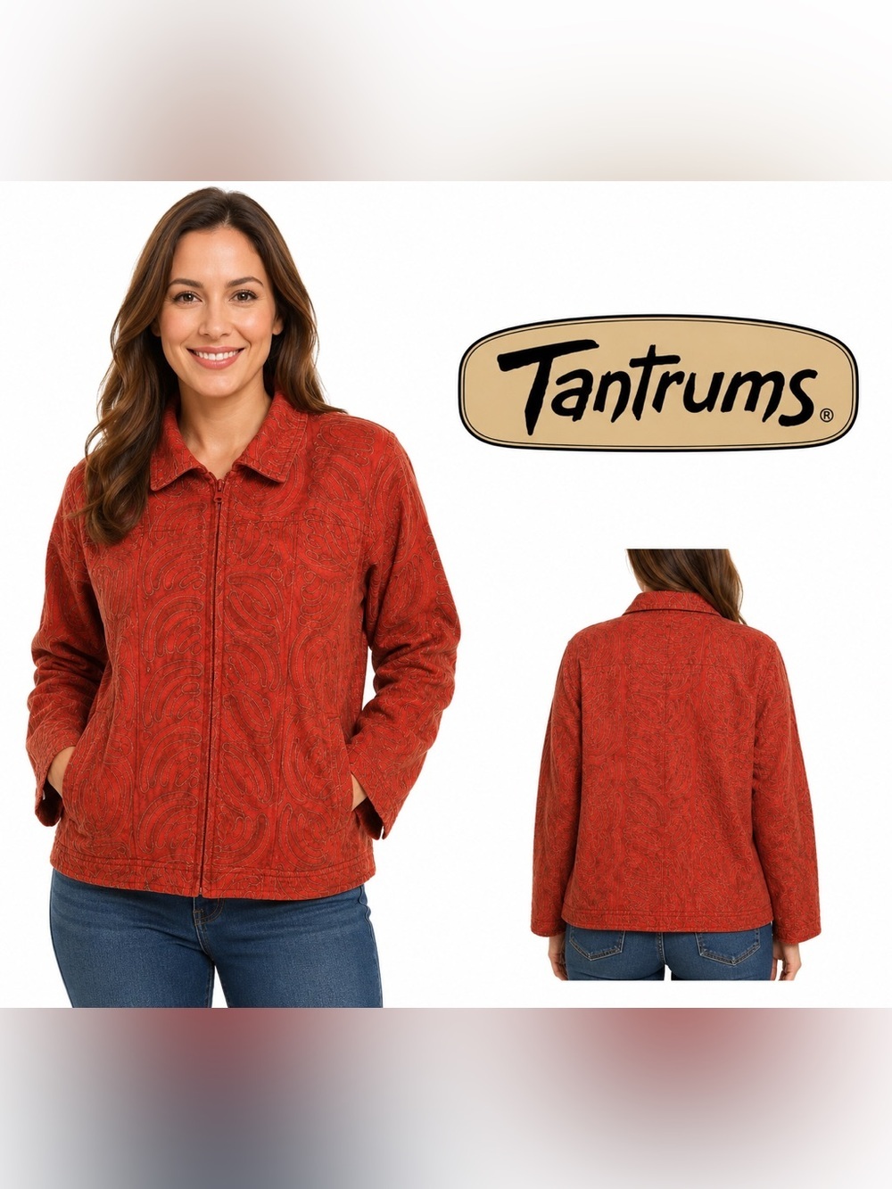 Tantrums Full Zipper Rustic Red Stitch Design Jacket Large